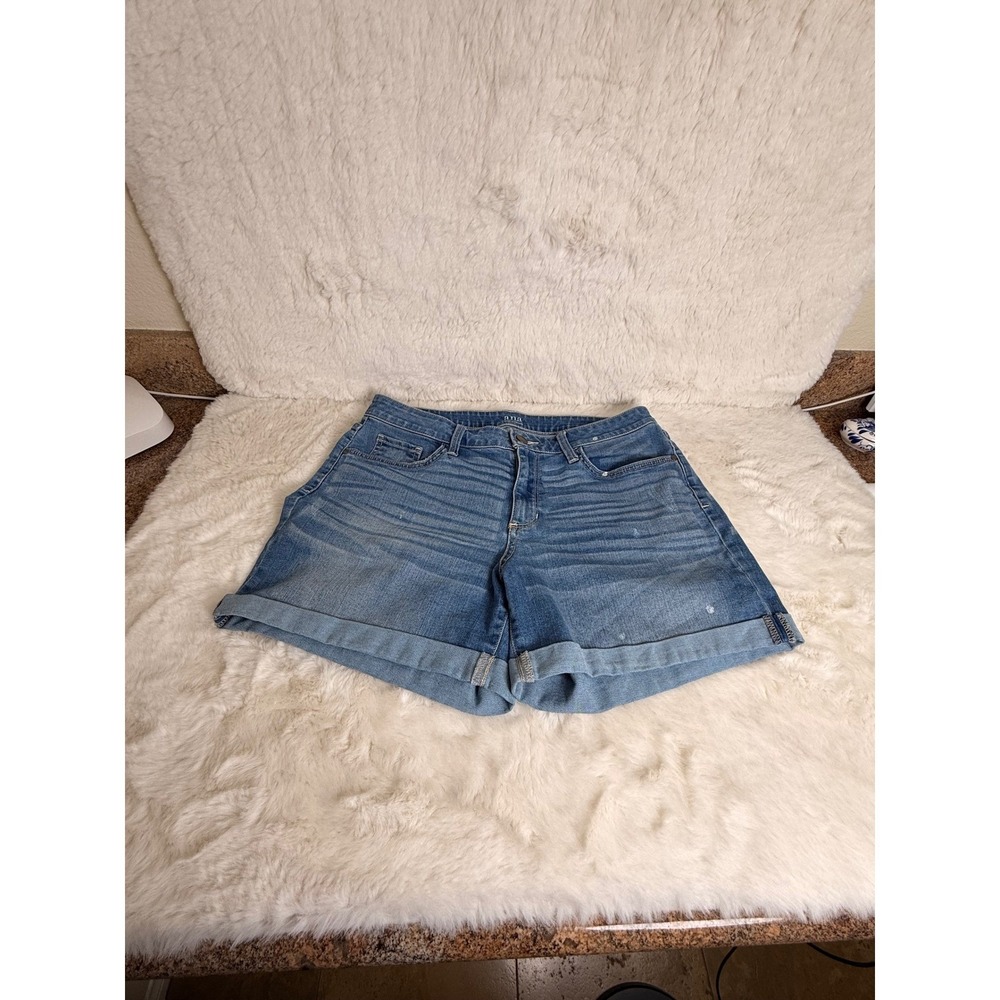 a.n.a Womens Midrise Stretch Denim Shorts Blue Distressed Cuffed Jorts Size 12